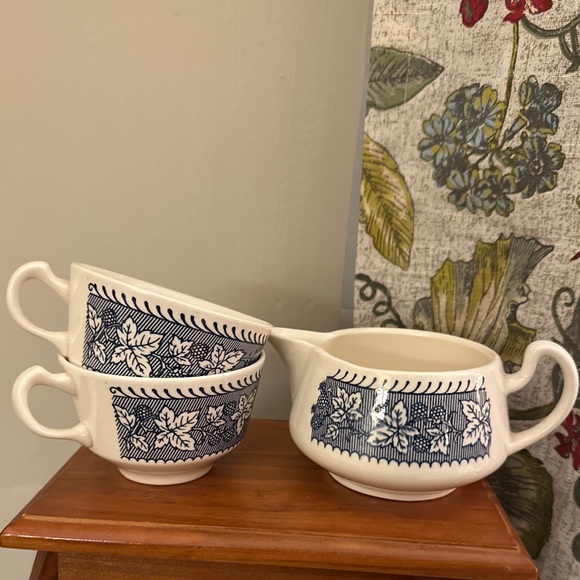 5 piece Homer Laughlin China Shakespeare Country Blue Creamer, 2 cups w saucers - Picture 1 of 15